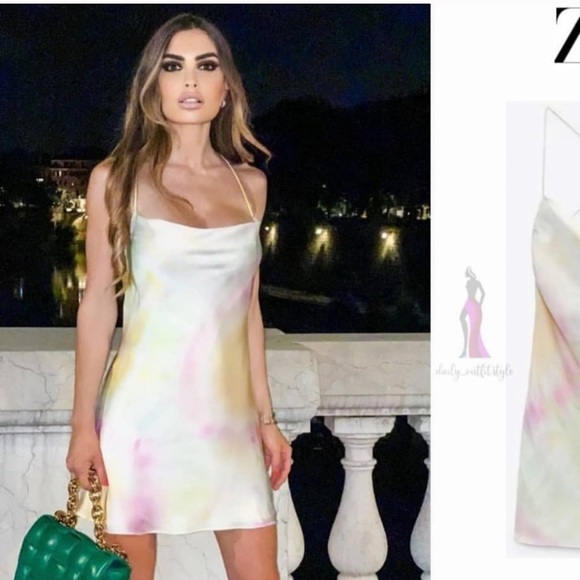 ZARA SATIN MINI DRESS DIE TYE BLOGGER’S FAVORITE - Picture 5 of 10